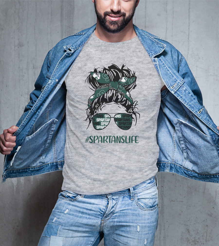 Michigan State Spartans Life Messy Bun Girl With Spartans Headband And Sunglasses T-Shirt