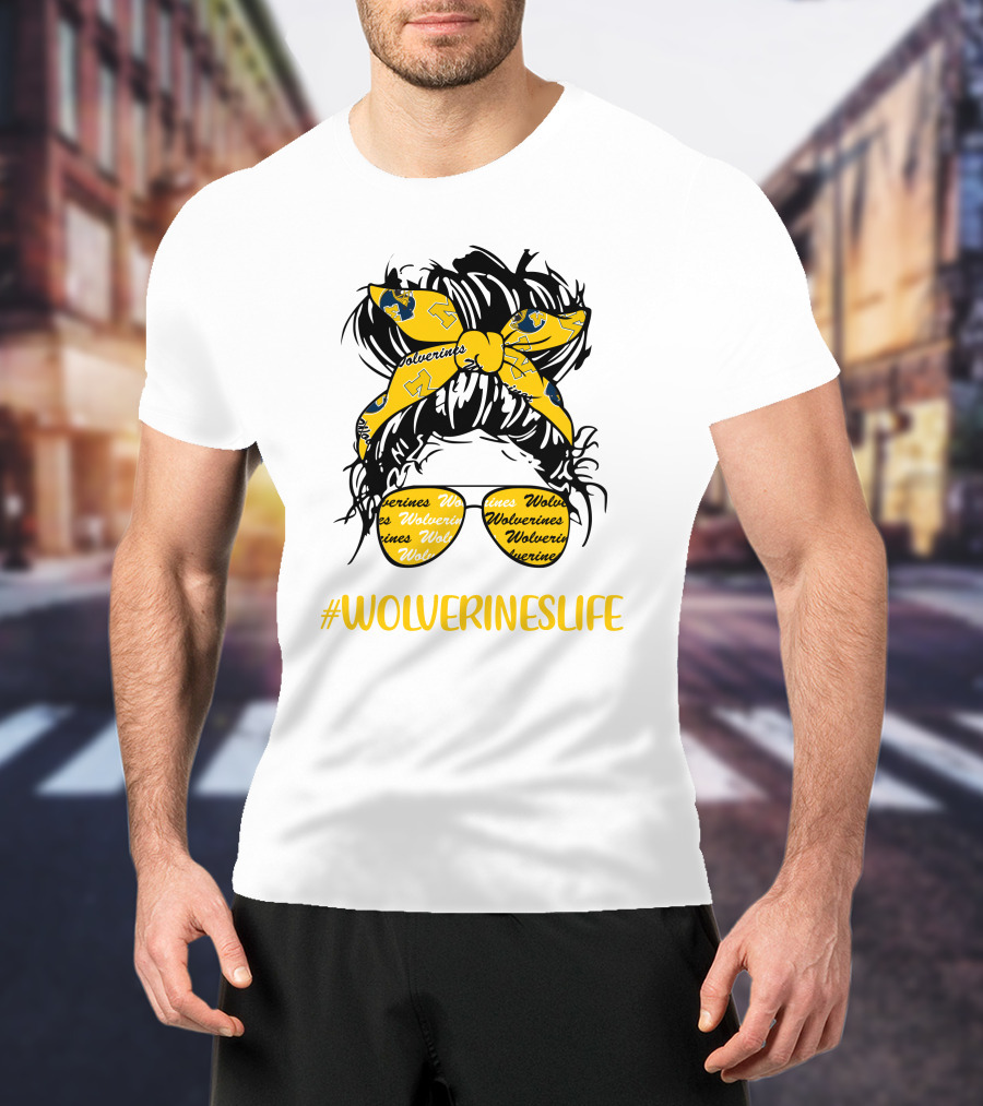 #Wolverineslife Messy Bun Girl With Headband And Glasses T-Shirt