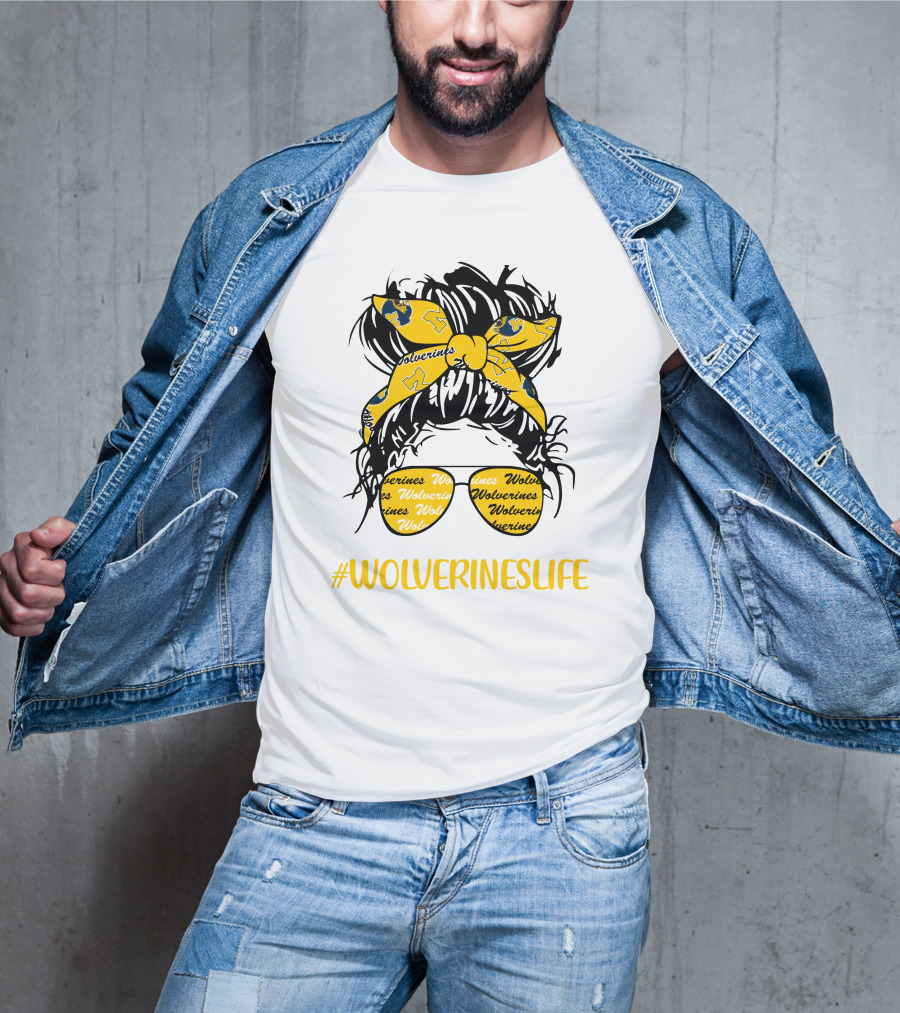 #Wolverineslife Messy Bun Girl With Headband And Glasses T-Shirt