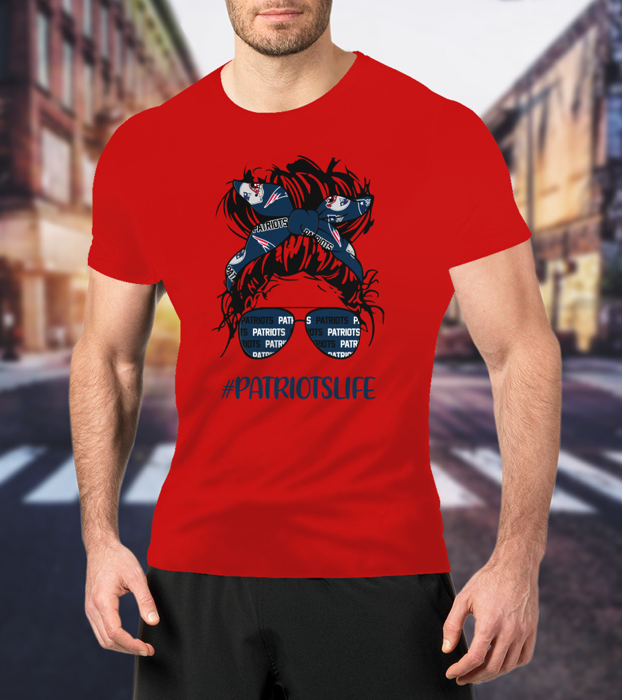 PATRIOTSLIFE New England Patriots Messy Bun Girl Headband Glasses T-Shirt