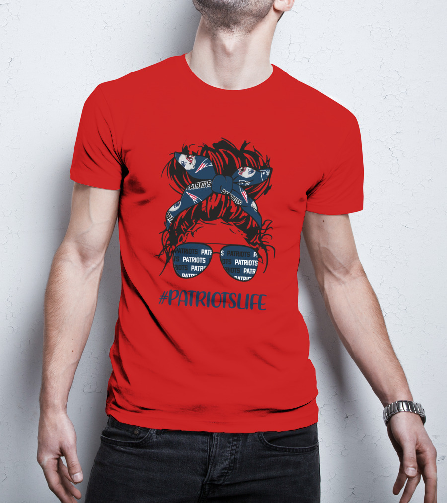 PATRIOTSLIFE New England Patriots Messy Bun Girl Headband Glasses T-Shirt