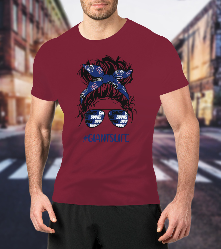 GIANTSLIFE Messy Bun Girl With New York Headband And Glasses T-Shirt