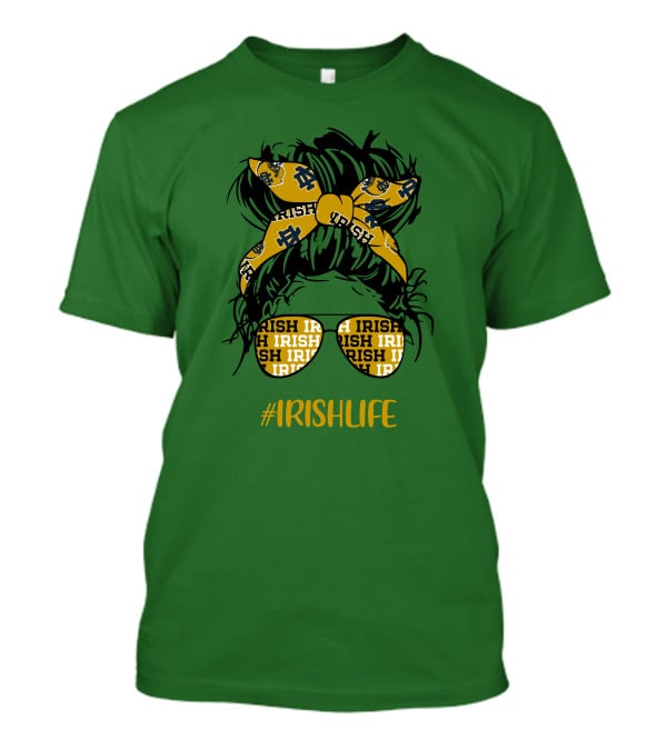 Notre Dame Fighting Irish Life Messy Bun Girl Headband Glasses #IrishLife T-Shirt