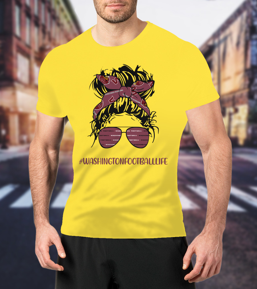 WashingtonFootballLife Messy Bun Girl With Team Headband And Glasses T-Shirt