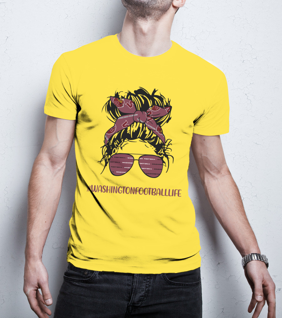 WashingtonFootballLife Messy Bun Girl With Team Headband And Glasses T-Shirt