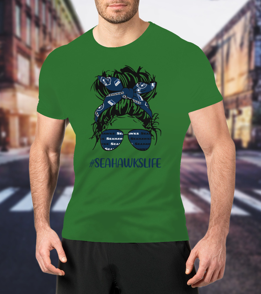 SEAHawksLife Messy Bun Girl With Headband And Glasses T-Shirt