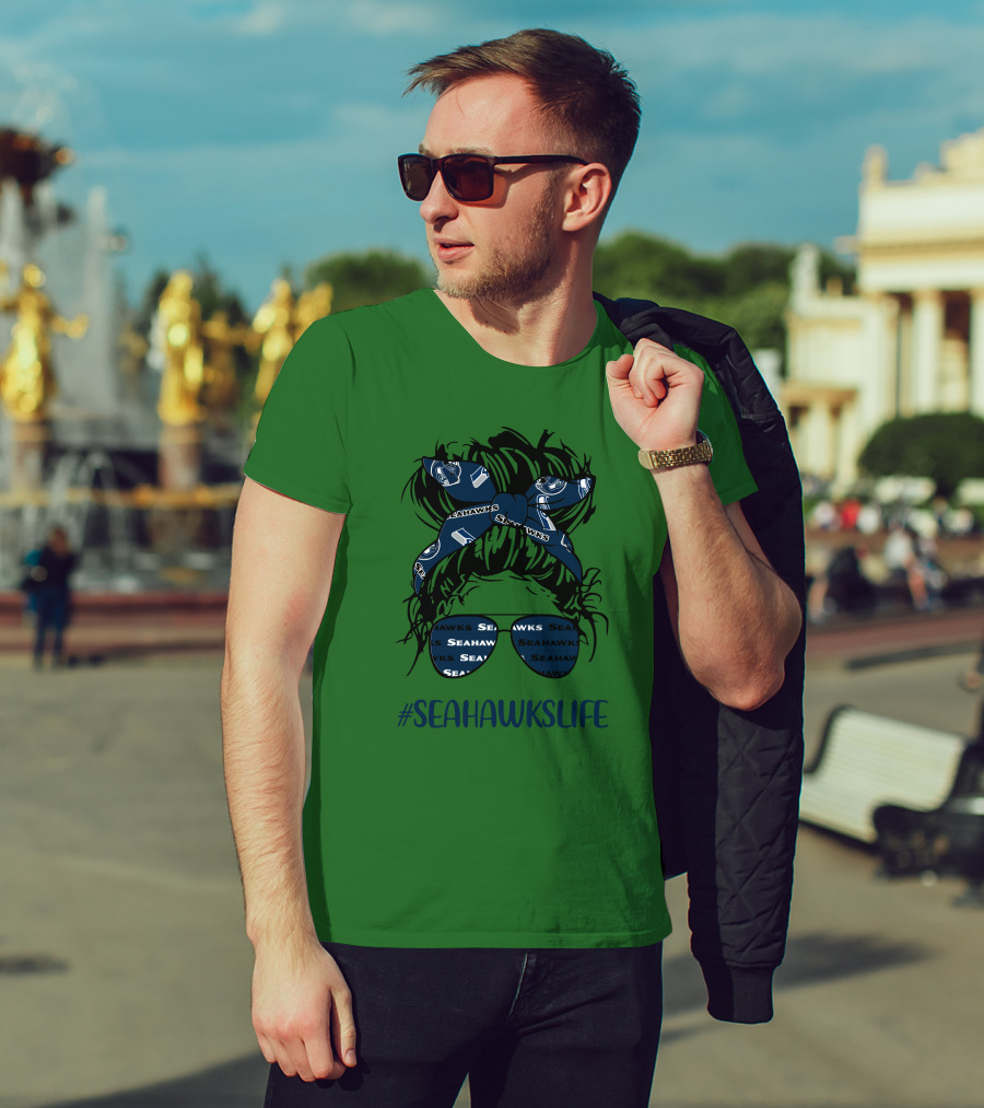 SEAHawksLife Messy Bun Girl With Headband And Glasses T-Shirt