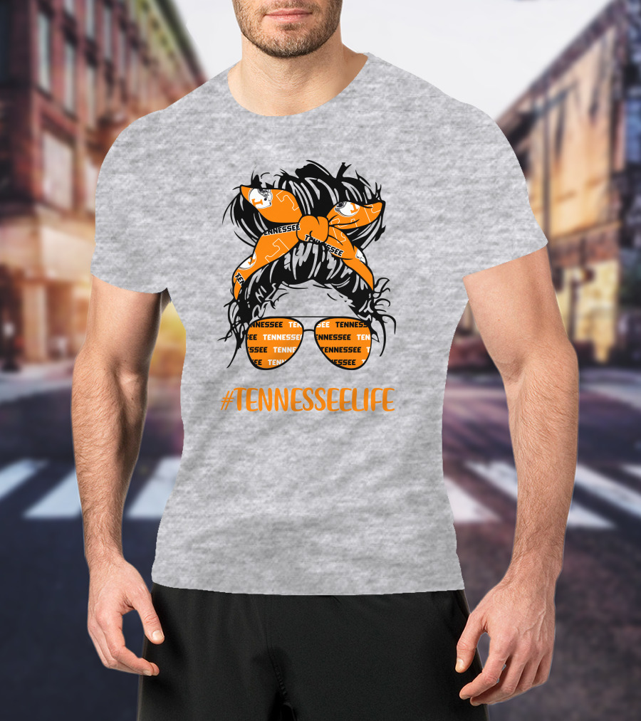 TennesseeLife Tennessee Volunteers Messy Bun Girl Headband Glasses T-Shirt