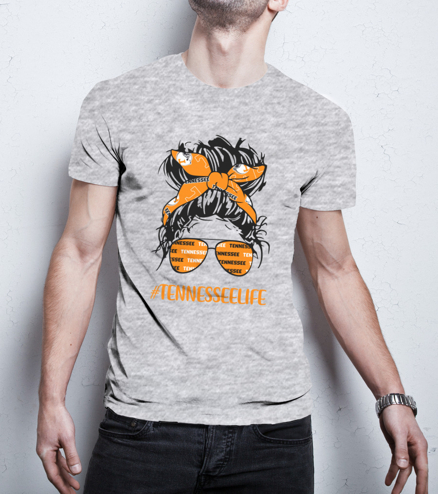 TennesseeLife Tennessee Volunteers Messy Bun Girl Headband Glasses T-Shirt