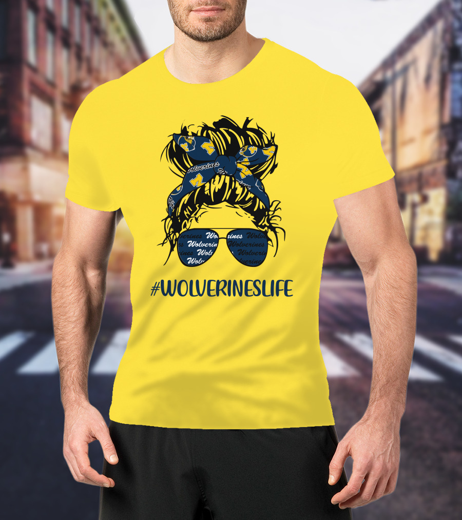 Michigan Wolverines Life Messy Bun Girl Headband Glasses Wolverines T-Shirt