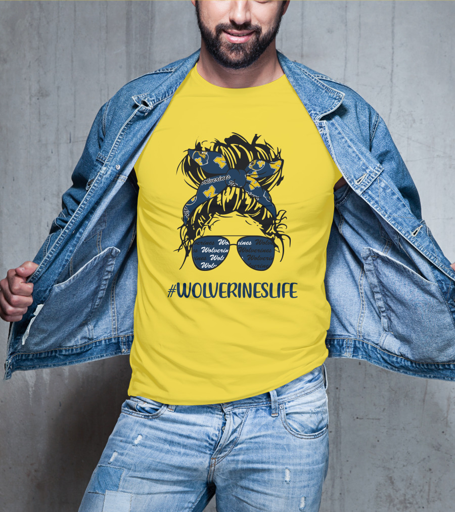 Michigan Wolverines Life Messy Bun Girl Headband Glasses Wolverines T-Shirt
