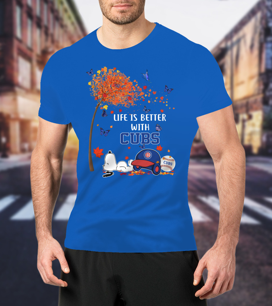 Life Is Better With Cubs Autumn Tree Baseball Hat And Ball T-Shirt