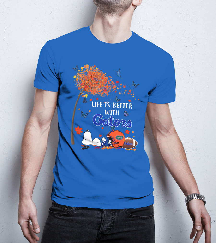 Life Is Better With Florida Gators Snoopy Helmet Football Tree Butterflies T-Shirt