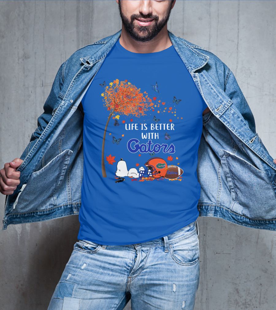 Life Is Better With Florida Gators Snoopy Helmet Football Tree Butterflies T-Shirt