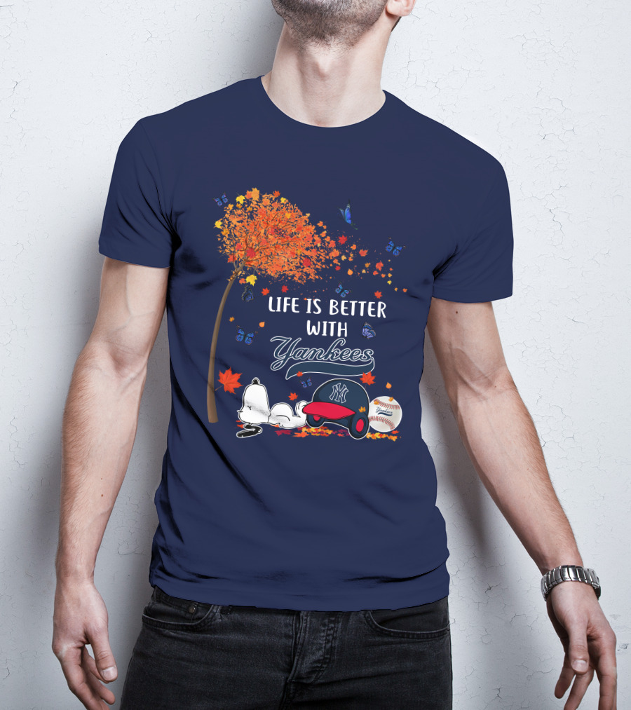 Life Is Better With Yankees Autumn Vibes Snoopy Baseball T-Shirt