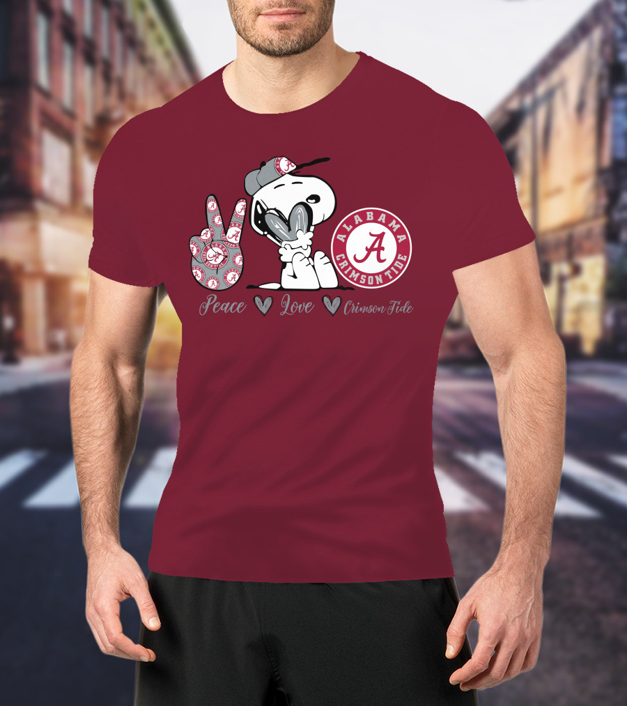Peace Love Alabama Crimson Tide Snoopy Football Fan Gear T-Shirt
