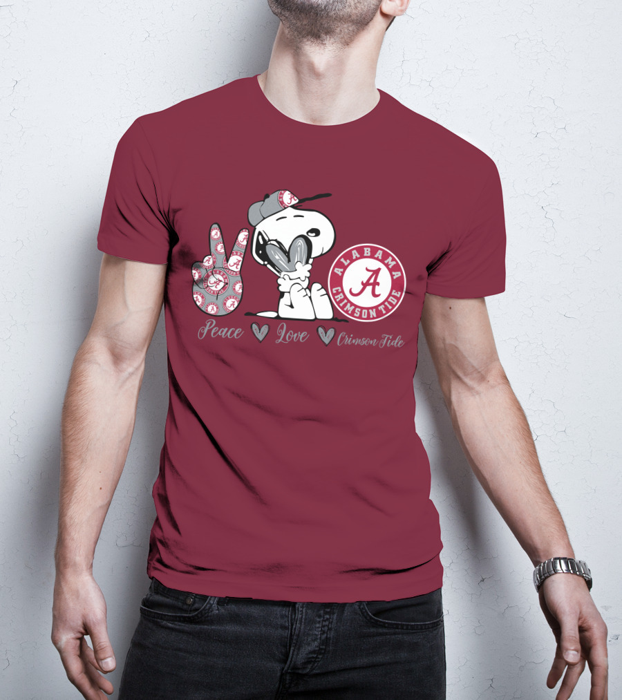 Peace Love Alabama Crimson Tide Snoopy Football Fan Gear T-Shirt