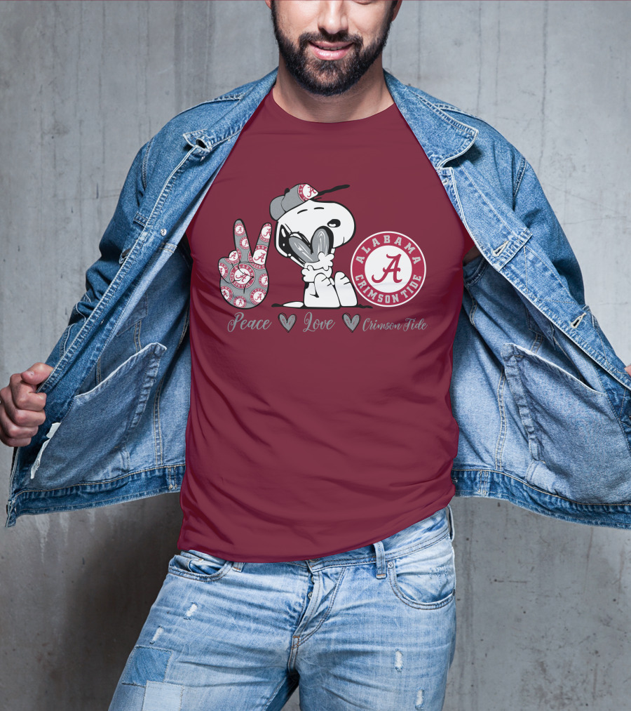 Peace Love Alabama Crimson Tide Snoopy Football Fan Gear T-Shirt