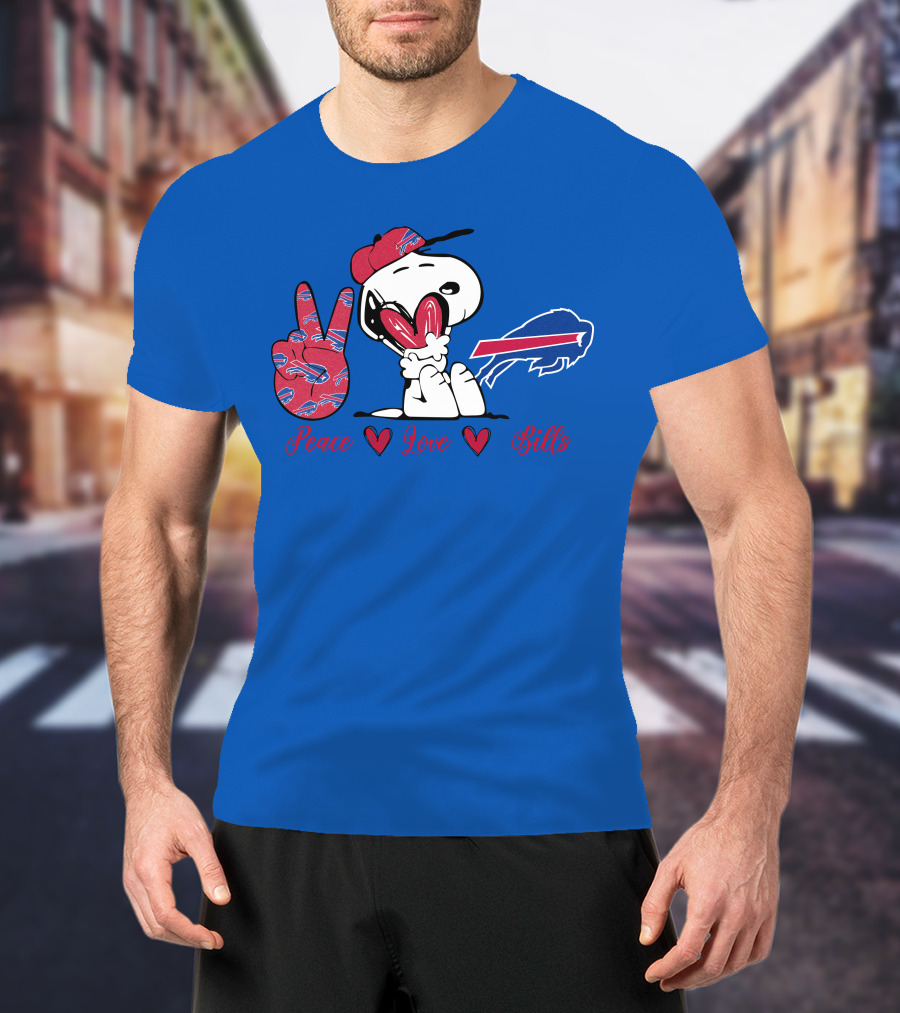 Peace Love Buffalo Bills Snoopy Holding Hearts T-Shirt