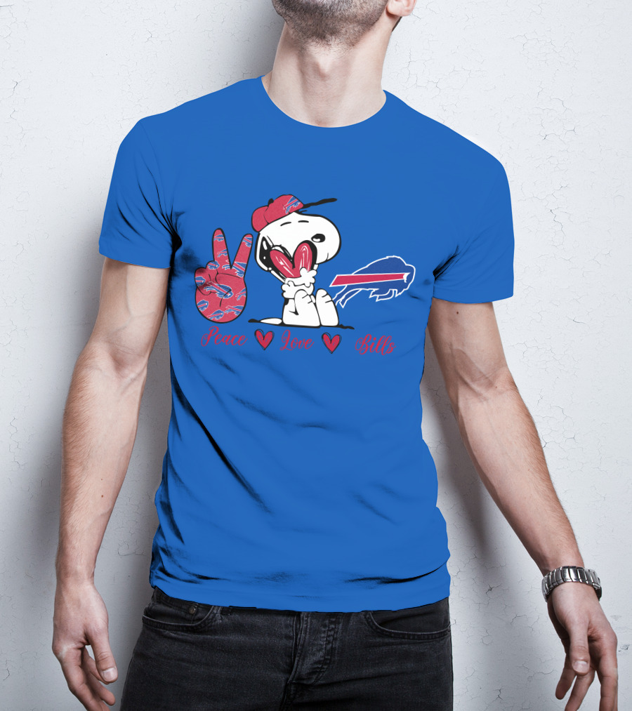 Peace Love Buffalo Bills Snoopy Holding Hearts T-Shirt
