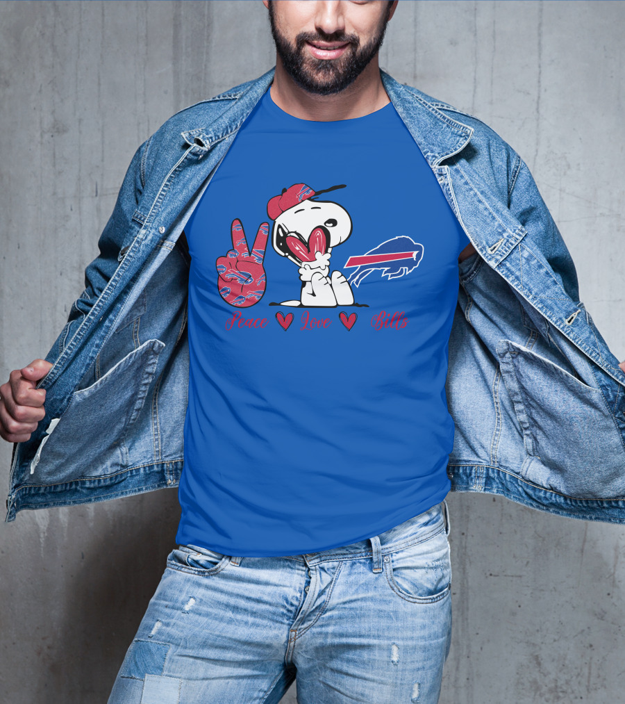 Peace Love Buffalo Bills Snoopy Holding Hearts T-Shirt