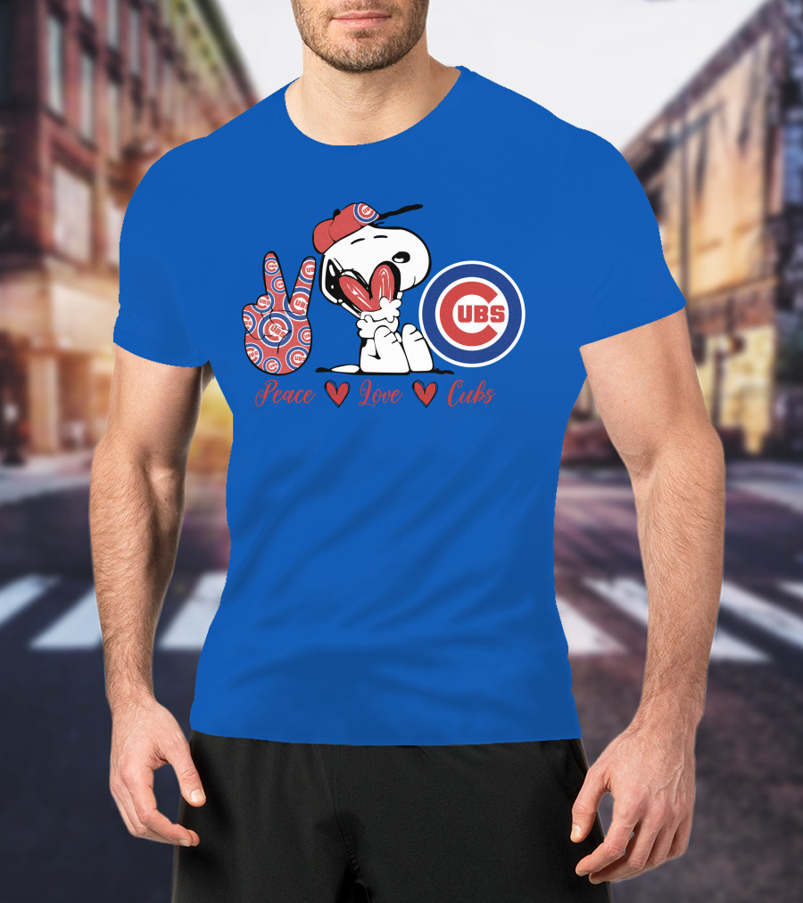 Peace Love Cubs Snoopy Chicago Cubs Baseball T-Shirt