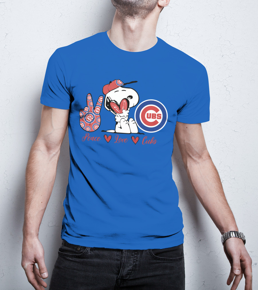Peace Love Cubs Snoopy Chicago Cubs Baseball T-Shirt