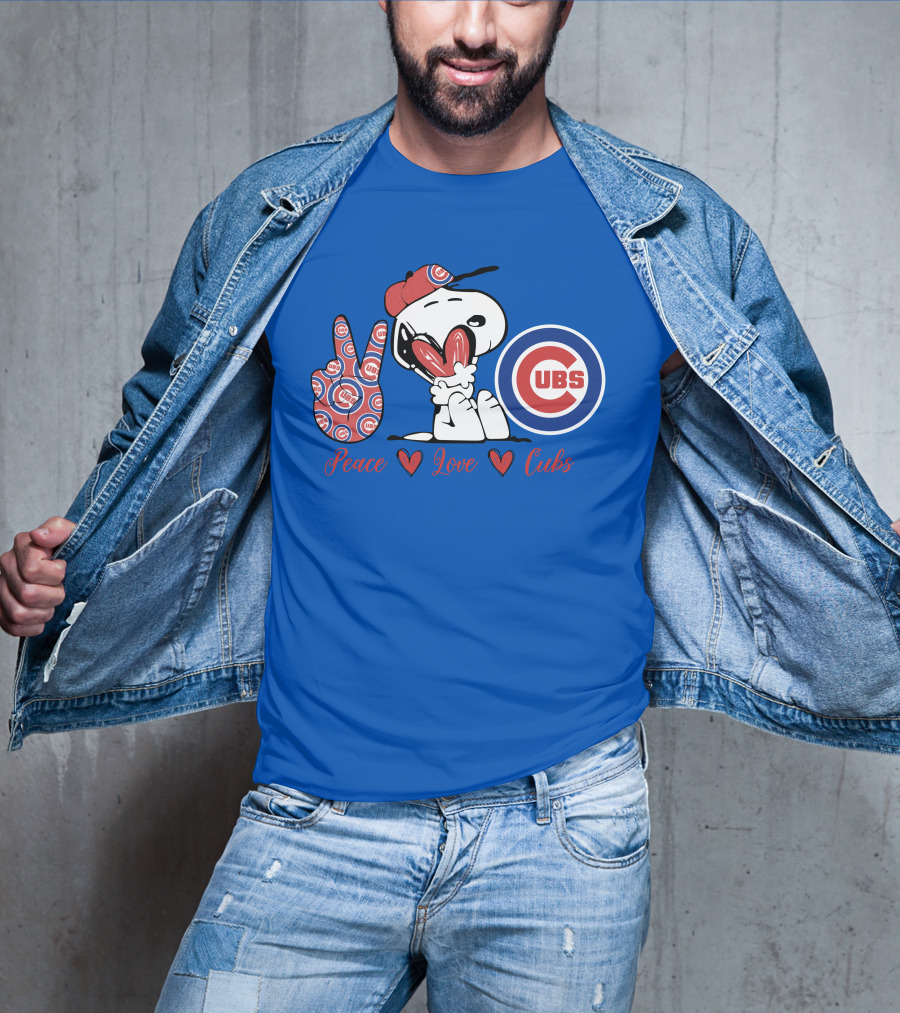 Peace Love Cubs Snoopy Chicago Cubs Baseball T-Shirt