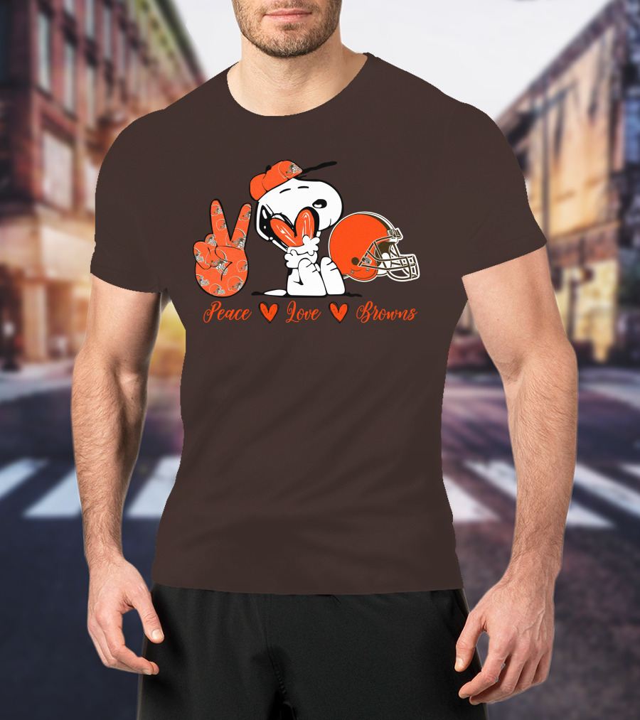 Peace Love Browns Snoopy Cleveland Browns Helmet T-Shirt