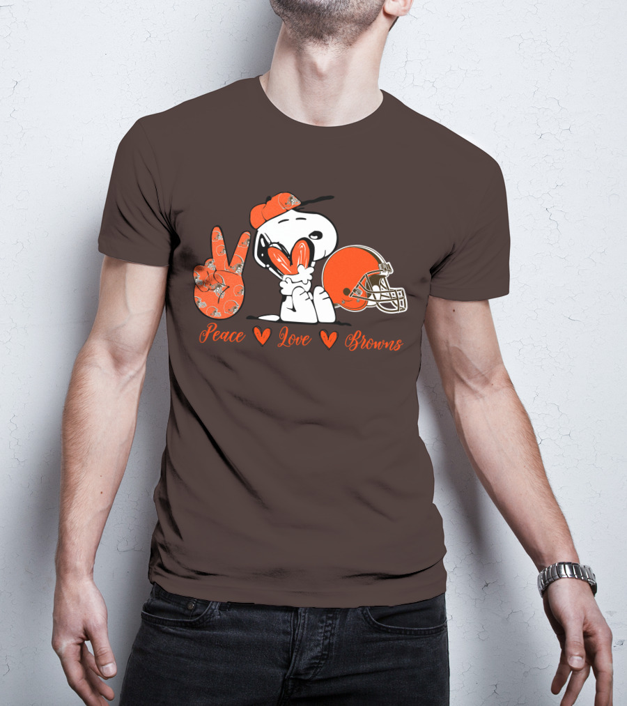 Peace Love Browns Snoopy Cleveland Browns Helmet T-Shirt
