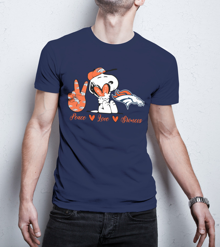 Peace Love Denver Broncos Snoopy Embrace T-Shirt