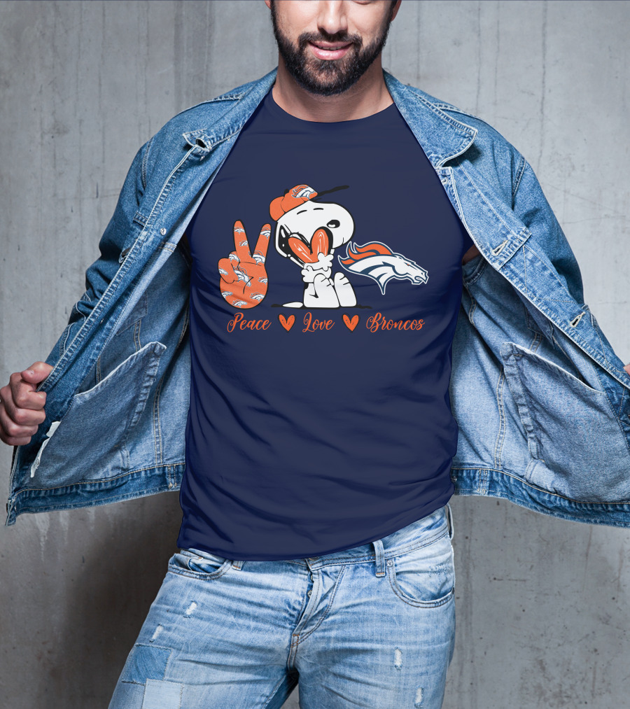 Peace Love Denver Broncos Snoopy Embrace T-Shirt