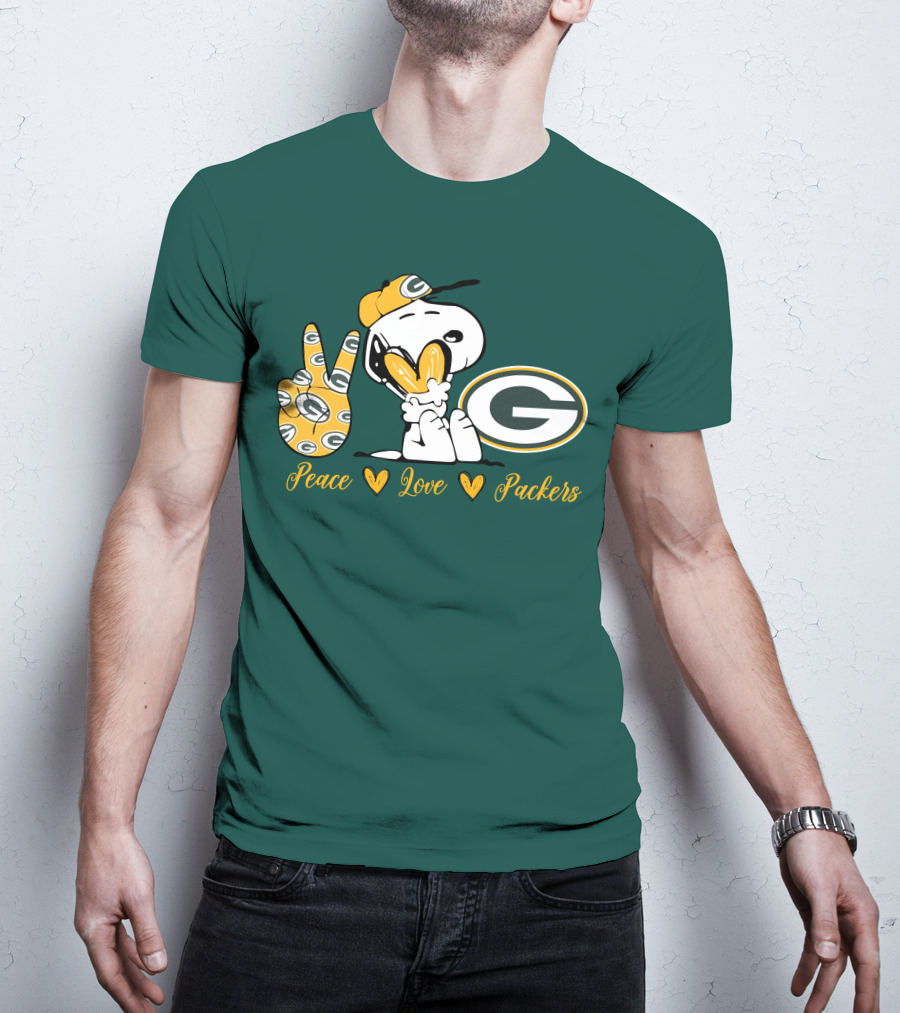 Peace Love Packers Snoopy Green Bay Packers T-Shirt