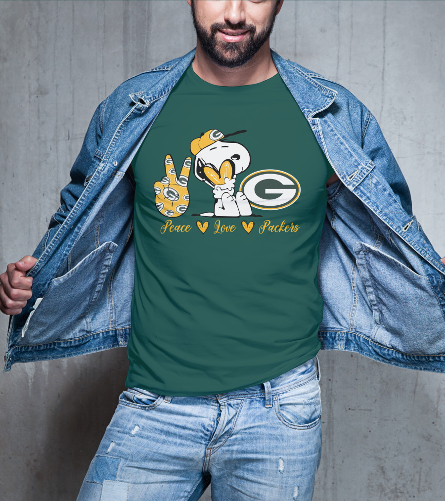Peace Love Packers Snoopy Green Bay Packers T-Shirt