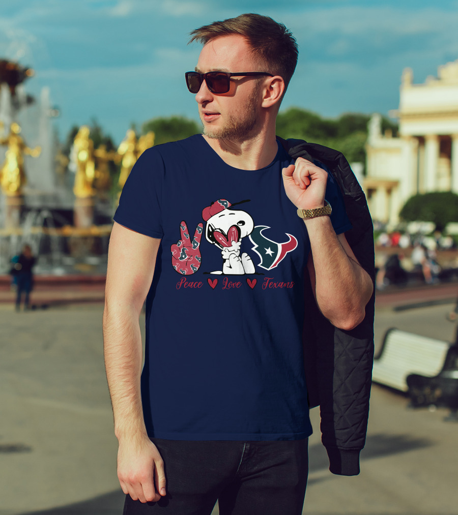 Snoopy Peace Love Houston Texans Football Fan T-Shirt