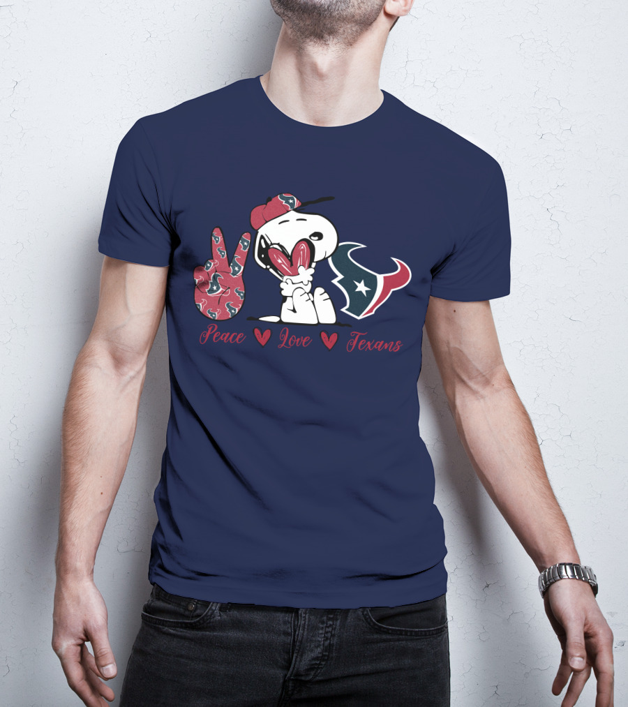 Snoopy Peace Love Houston Texans Football Fan T-Shirt