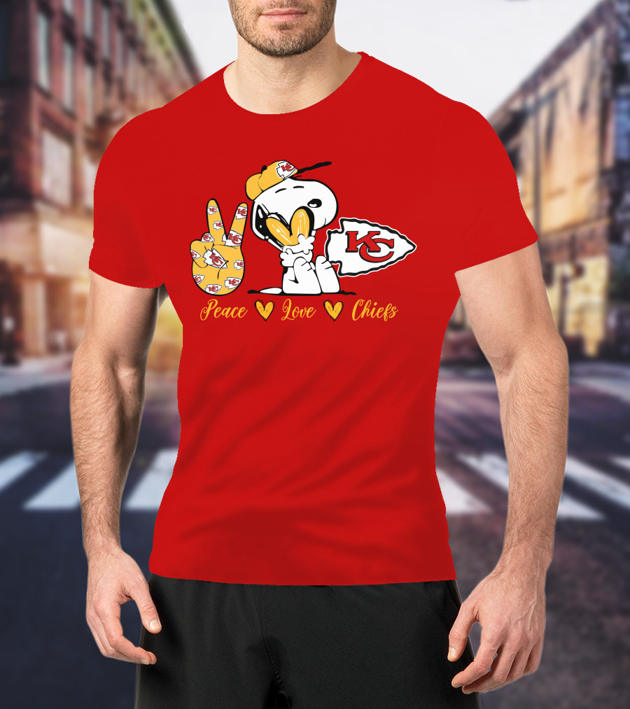 Peace Love Kansas City Chiefs Snoopy Nfl Emojis T-Shirt