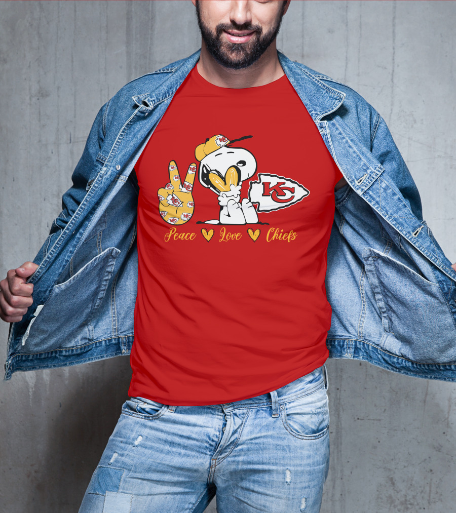 Peace Love Kansas City Chiefs Snoopy Nfl Emojis T-Shirt