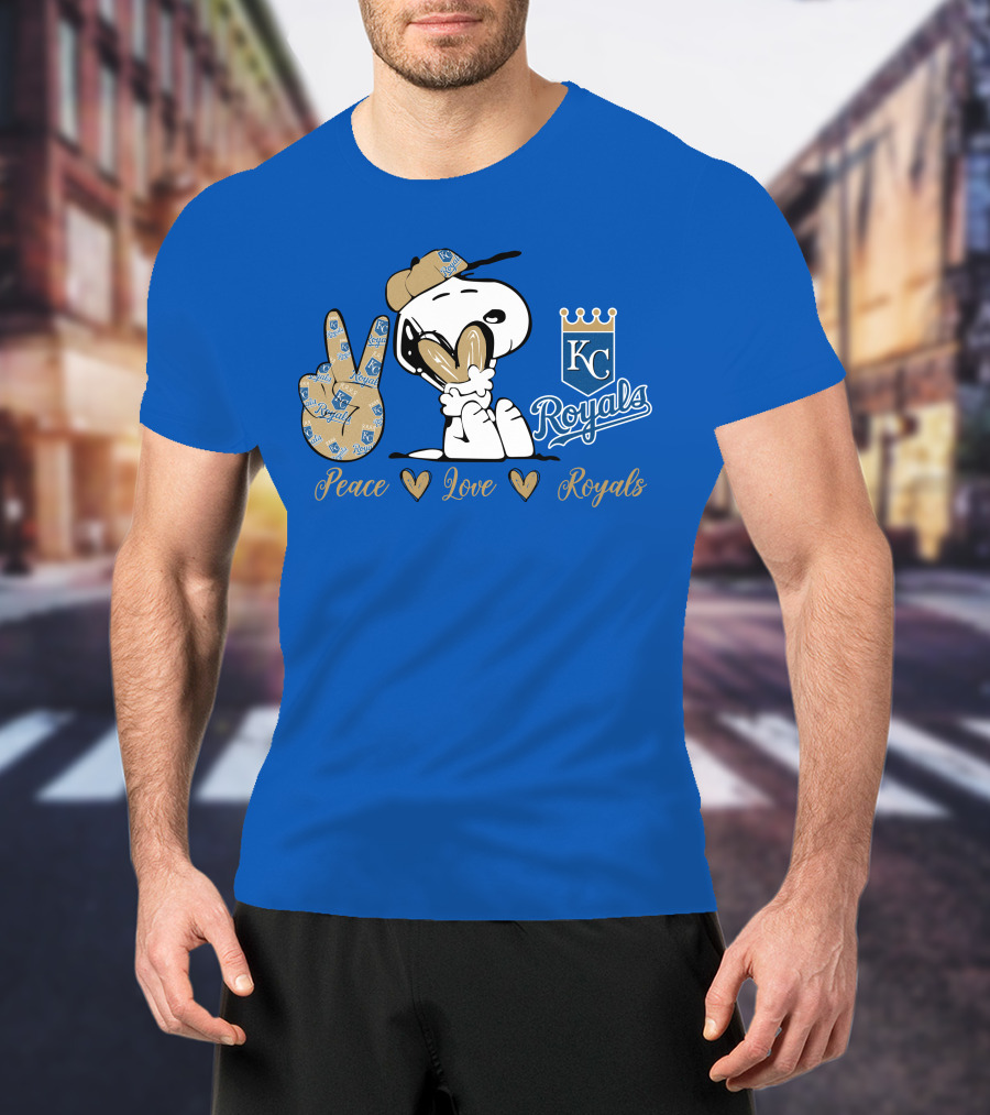 Snoopy Wearing Kansas City Royals Cap Peace Love Royals T-Shirt