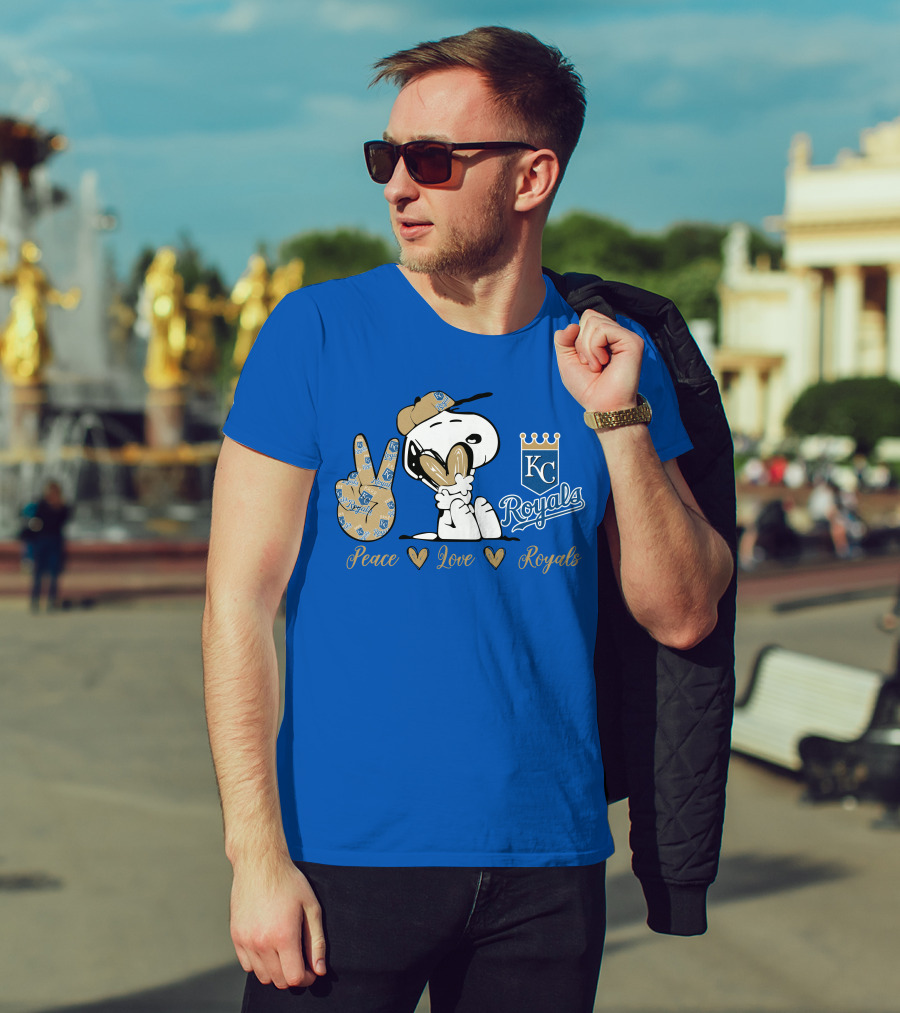 Snoopy Wearing Kansas City Royals Cap Peace Love Royals T-Shirt