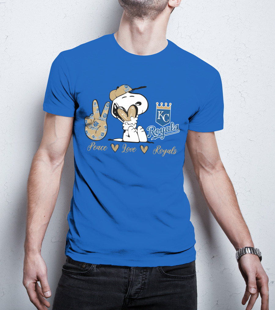Snoopy Wearing Kansas City Royals Cap Peace Love Royals T-Shirt