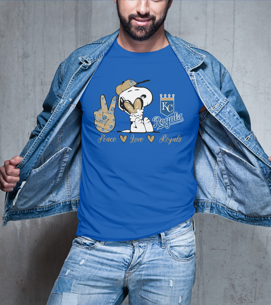 Snoopy Wearing Kansas City Royals Cap Peace Love Royals T-Shirt