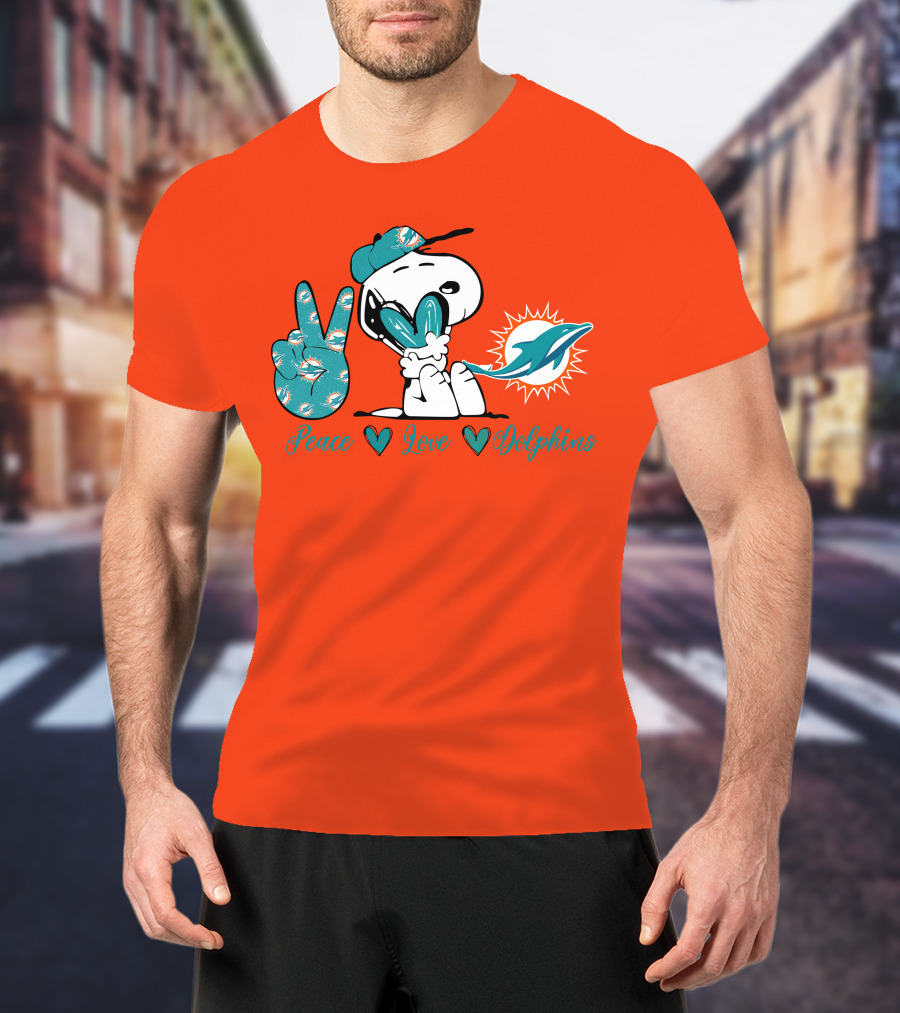 Peace Love Miami Dolphins Snoopy Fan T-Shirt