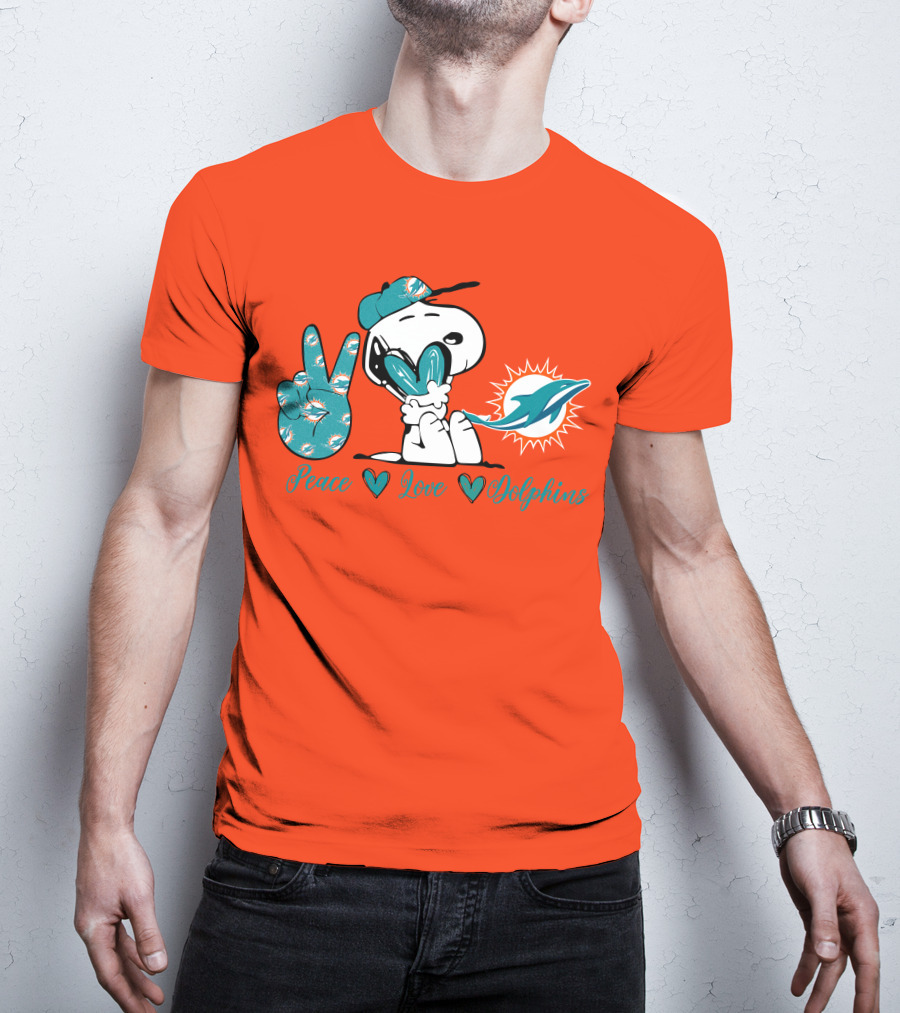 Peace Love Miami Dolphins Snoopy Fan T-Shirt