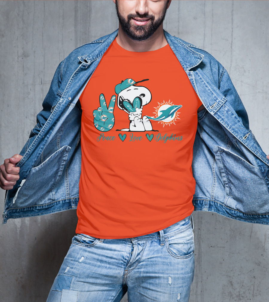 Peace Love Miami Dolphins Snoopy Fan T-Shirt