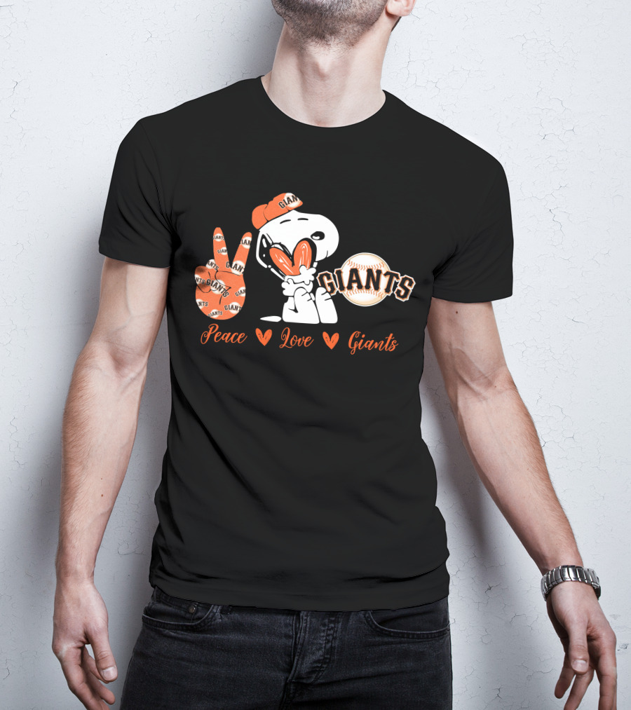 Peace Love Giants Snoopy Baseball Theme T-Shirt