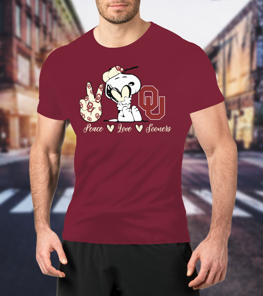 Peace Love Oklahoma Sooners Snoopy Ou T-Shirt