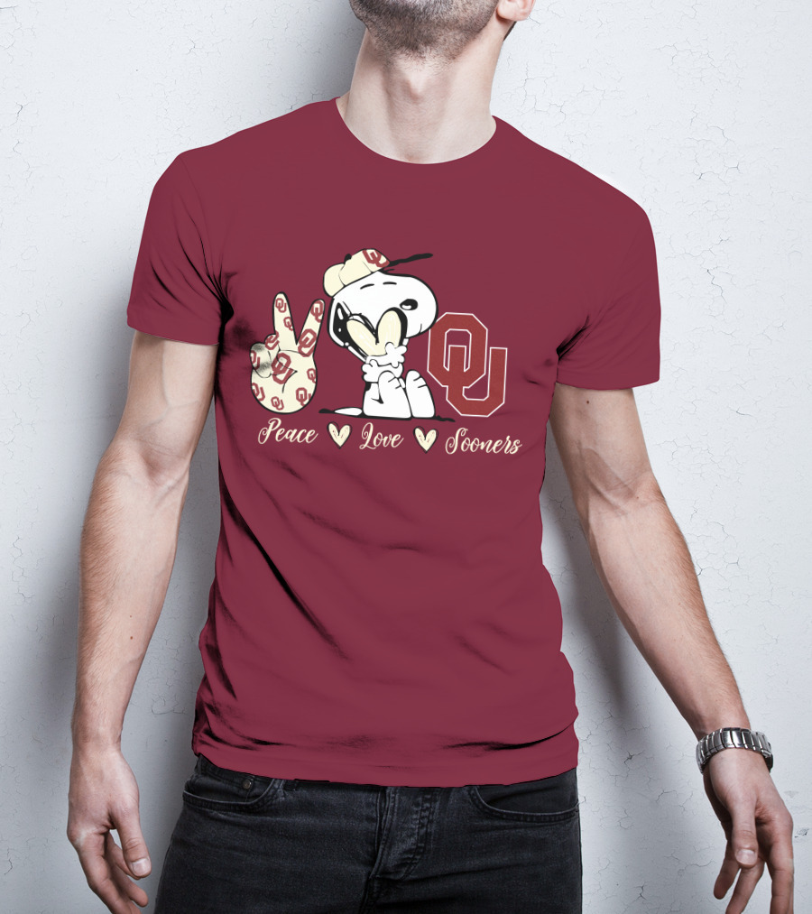 Peace Love Oklahoma Sooners Snoopy Ou T-Shirt