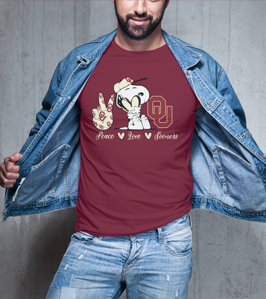 Peace Love Oklahoma Sooners Snoopy Ou T-Shirt