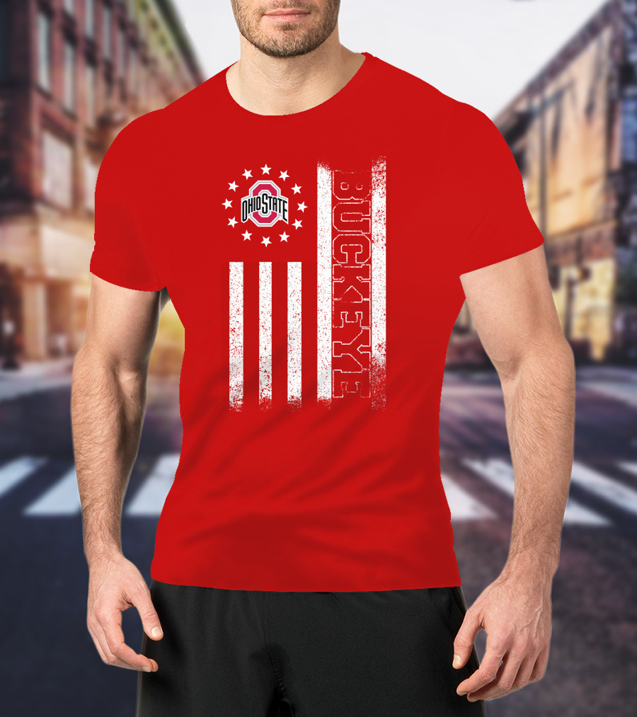Ohio State Buckeye Stars And Stripes American Flag T-Shirt
